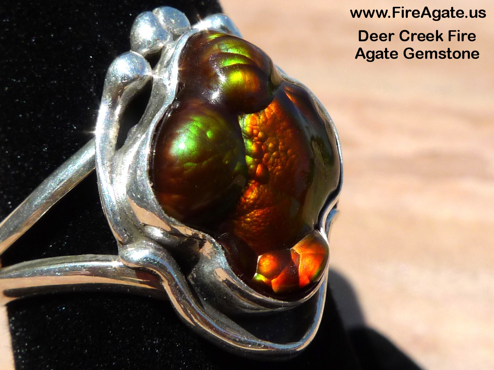 Gorgeous Deer Creek Fire Agate Gemstone Ring Sterling Silver Women Size 8 DCJ004 Photo 1