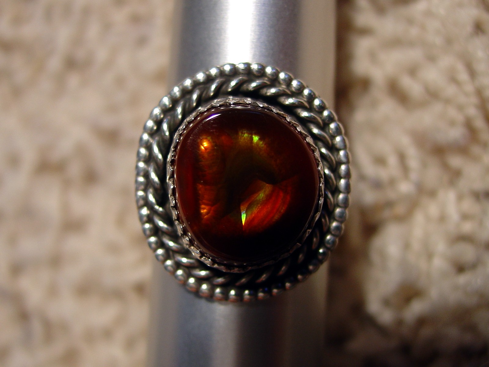 Vintage Mexican Fire Agate Gemstone Sterling Silver Ring Size 10 MCJ008 Photo 3