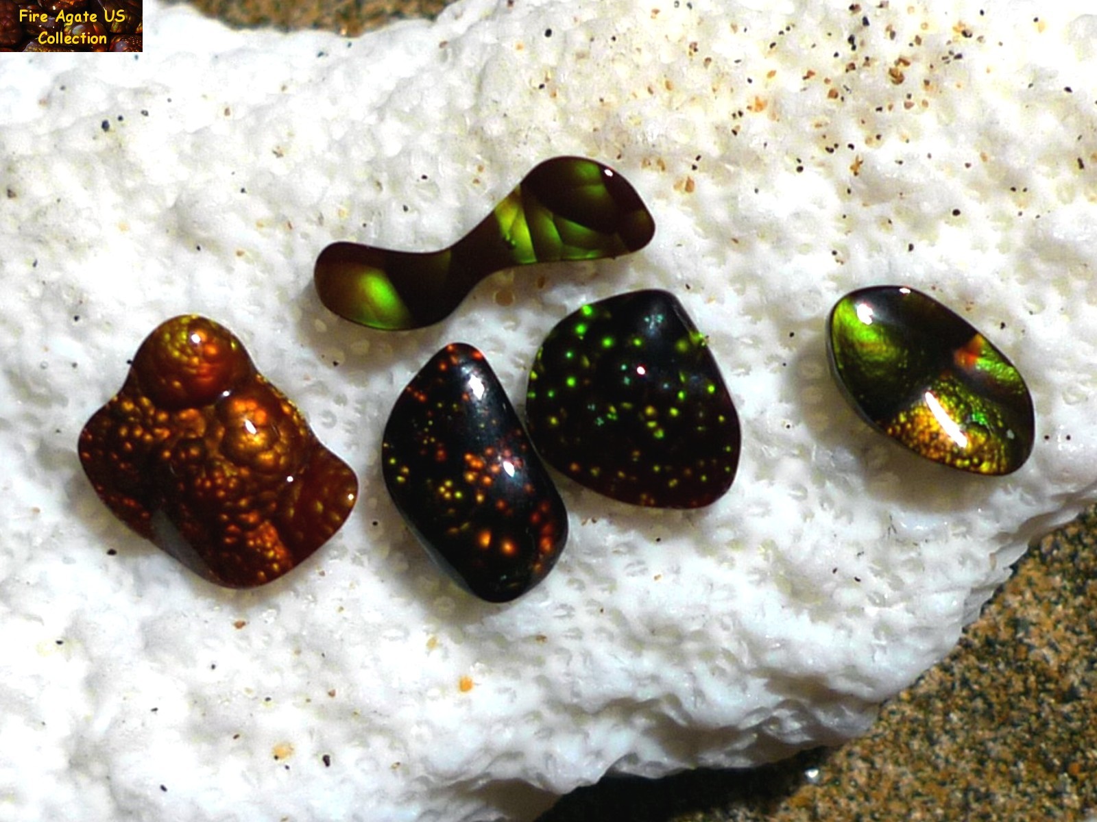 Group of Five Fire Agate Cabochons 4.6 Total Carat Weight Deer Creek Slaughter Mountain Arizona Gems SLG068 Photo 9