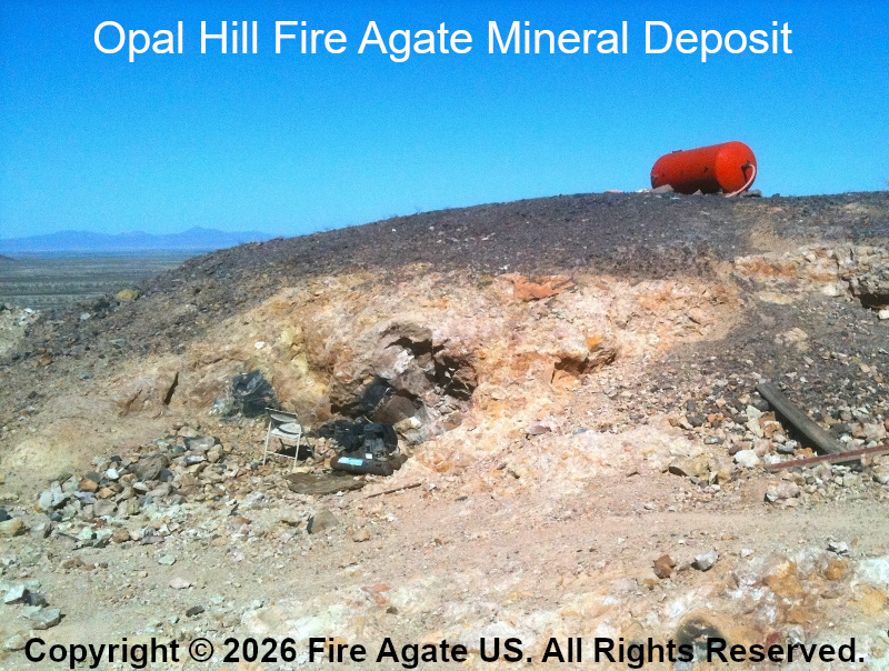 Photo showing old fire agate mine workings at Opal Hill California.